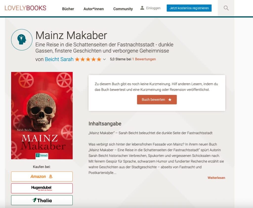 Schreenshot von lovelybooks. Klicken zum Lesen.